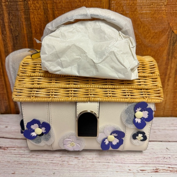 Kate Spade Leather & Wicker Wild Petal Bird House Crossbody Bag - Picture 7 of 12